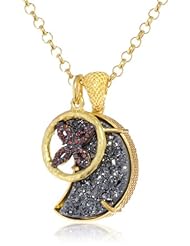 Coralia Leets Jewelry Design Black Knight Druzy Crescent Moon and Daisy Pendant Necklace, 10"