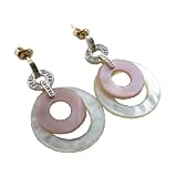 White and Pink Mother Of Pearl Chic Dangling Vertigo Earrings with Diamonds, 14k Gold