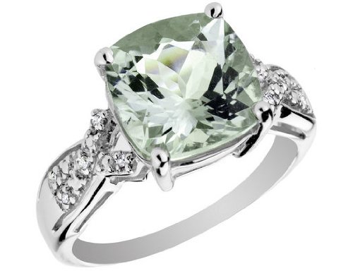Green Amethyst Ring with Diamonds 4.5 Carat in 14K White Gold