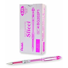 Pentel Arts Slicci 0.25 mm Extra Fine Gel Pen, Pink Ink, Box of 12 (BG202-P1)