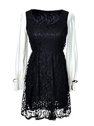 Long Sleeves Lace Chiffon Elasticized   Waistline Scoop Neck  Dress With a Ribbon 