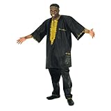 3 Piece Mens Black Dashiki Set - Dashiki, Kofi Cap and Pants