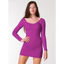 American Apparel Cotton Spandex Jersey Double U-Neck Long Sleeve Mini Dress