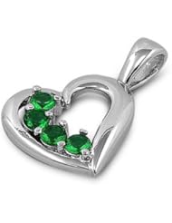 Sterling Silver Green CZ Heart Love Pendant Wholesale Charm Pure 925 New 13mm with 2mm Rope Chain