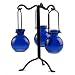 Unique Bottle Tree w/ 3 Hanging Jewel Colored Glass Bottle Ball Vases ~ G64 Cobalt Decorative Colored Glass Floral, Bud or Plant Starter Ball Vases with Roman Style Black Rod Iron Bottle Tree Stand