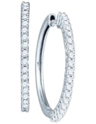 1.01 cttw 14k White Gold Diamond Huggie Hoop Earrings (Real Diamonds: 1.01 cttw)