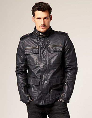 Diesel Men's Jispa Rugged Leather Ttimmed Jacket Black SM