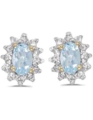 Birthstone Company 14k Yellow Gold Oval Aquamarine And Diamond Earrings