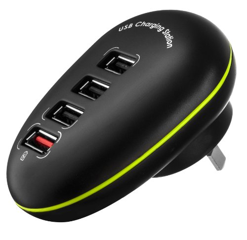 Yubi Power Foldable Universal Quad-port USB Travel & Wall Charging Station for All Iphone, Ipad, Kindle, Samsung Galaxy, Android, HTC One, Motorola, Lg, & Digital Cameras or Any Other Usb-charged Device for Ustralia, China, New Zealand and More