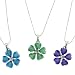 Set of 3 Resin Flower Pendant Necklaces - Blue, Purple, Green - 5 Heart Shaped Sparkling Petals with Clear CZ Center - 16'' Chain with 2'' Extender