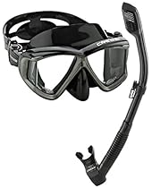 Cressi Panoramic Wide View Mask Dry Snorkel Set, Black Silver
