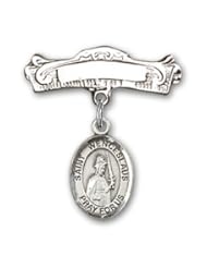 Sterling Silver Baby Badge with St. Wenceslaus Charm and Arched Polished Badge Pin