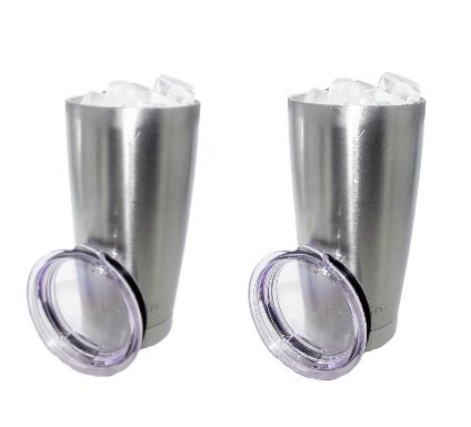 Stainless Steel Tumbler Set - Set of 2 - 20 Oz. Tumblers - Keep Ice Frozen for 55 Hours - Eskimo Personal Cooler Mugs with EskiLock Lid
