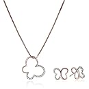 Two-Tone Sterling Silver and 18k Rose Gold Over Silver Diamond Accent Butterfly Pendant Necklace and Earrings Jewelry Set