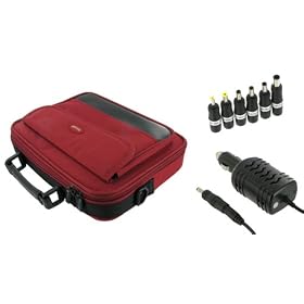 rooCase 2n1 Combo - Acer Aspire One AOD250-1580 10.1-Inch Netbook Carrying Bag Case and 12v Car Charger - Red / Black Classic Series