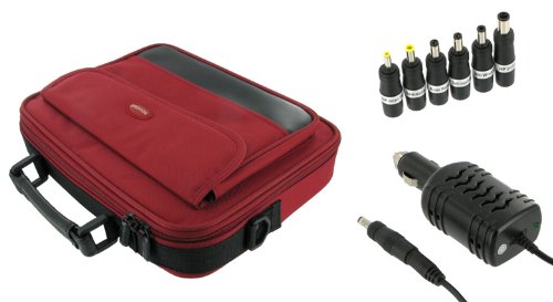 rooCase 2n1 Combo - Packard Bell 11.6-Inch Netbook Netbook Carrying Bag Case and 12v Car Charger - Red / Black Classic Series
