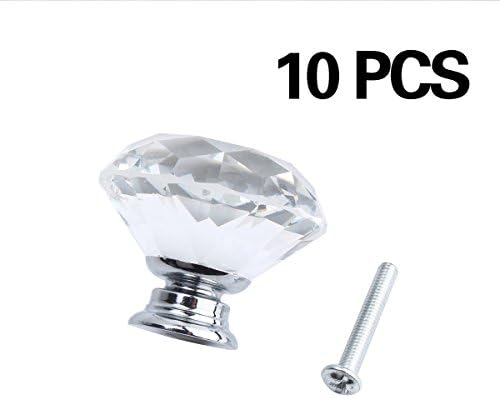 Klix 10pcs 40mm Glass Clear Cabinet Knob Drawer Pull Handle Kitchen Door Wardrobe Hardware Used for Cabinet, Drawer, Chest, Bin, Dresser, Cupboard