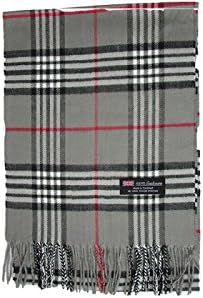 100% Cashmere Plaid Tartan Scarf (Grey)
