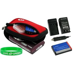 3n1 Neoprene Sleeve (Spicy Red) Case / KLIC-7006 650mAh Li-Ion Battery / AC DC Charger for Kodak EasyShare M575 14MP Digital Camera Forest Green