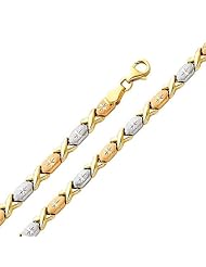14K 3 Tri-color Diamond Cut Stampato XOXO Bracelet with Lobster Claw Clasp - 7.25" Inches