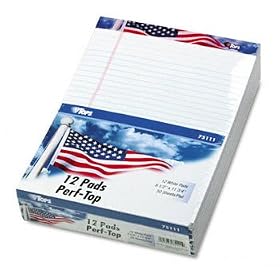TOPS 75111 - American Pride Writing Pad, Jr. Legal Rule, 8-1/2 x 11-3/4, White, 50-Sheet, Dz.-TOP75111