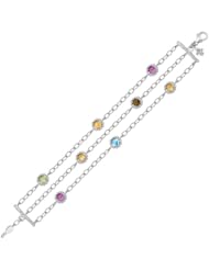 18K Yellow Gold and Sterling Silver 3 Chain Design Bracelet with Multi Stones
