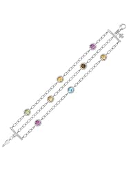 18K Yellow Gold and Sterling Silver 3 Chain Design Bracelet with Multi Stones