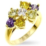 Gemstone CZ Rings -14K Gold Plated Designer Multicolor Round Cut CZ Ring
