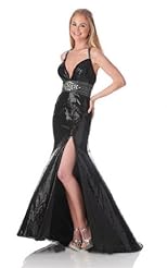 Chiffon/Taffeta/Tulle Slit Beaded Applique Sequined Crystal Lace Crystals Quinceanera Dress 