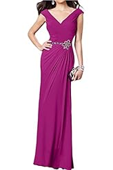 V-neck Crystals Crystal Chiffon Natural   Waistline Wedding Party Dress 