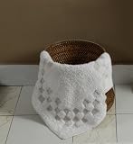 Homescapes Check Border Square Shower Mat , White, Soft 100% Cotton 1200 GSM, Washable Bath Rug with Non Slip Spray Backing.