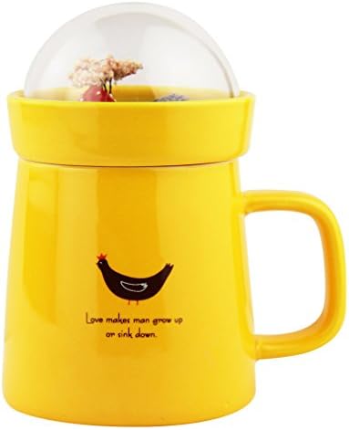Pretty Housekeepper Creative Bone China Mug Large Capacity Cute Coffee Mugs Novelty Ceramic Cup With Lid,13oz,yellow