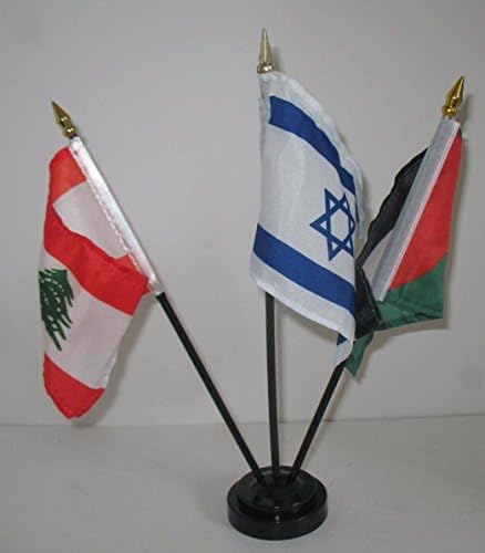 RFCORFCO 4"x6" Israel/Palestine/Lebanon (3 Flags) Miniature Flag Desk Set with Black Base