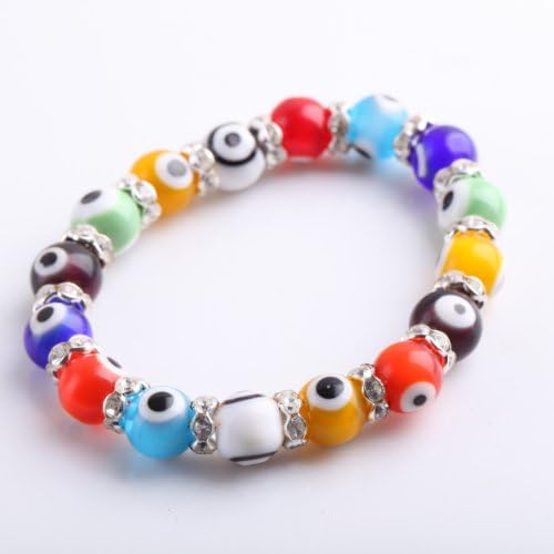 WM KING 1 Bracelet Evil Eye Beads 10mm multicolor Stretch Swarovski Crystal Bracelet