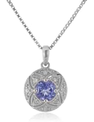 Sterling Silver Tanzanite and Diamond-Accented Pendant Necklace, 18"