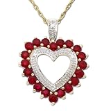 10k Yellow Gold Ruby and Diamond Heart Shaped Pendant