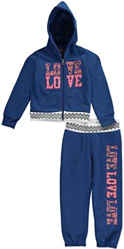 Little Girls' "Gem Zigzag Love" 2-Piece Fleece Sweatsuit - royal blue, 6x