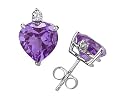 5mm Heart Amethyst and Diamond Stud Earrings in 14K White Gold