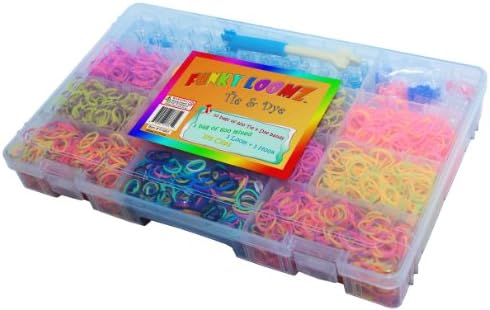 Funky Loomz Silicone Tie & Dye Complete Bundle Kit + C-clips Collection + Loom and Hook. Includes 6600 Bands + 375 C-clips 4 Beautiful TieDye Colors and Mixed in Great Storage Case.