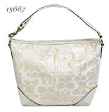 Authentic Coach Optic Signature Sarah Shoulder Tote Bag 15667 White Khaki