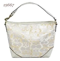 Authentic Coach Optic Signature Sarah Shoulder Tote Bag 15667 White Khaki