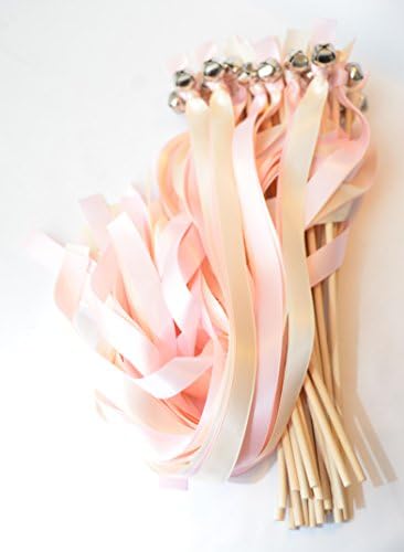 50 Ribbon Bell Wands ~ Soft Pink AKA Tickled & Ivory ~ Wedding Ribbon Bell Wands ~ Divinity Braid ~ Send Off Bells
