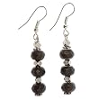 Handmade Black Chalcedony Dangle Earrings With Faceted Silver Beads