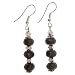 EXP Handmade Black Chalcedony Dangle Earrings With Faceted Silver Beads