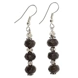 EXP Handmade Black Chalcedony Dangle Earrings With Faceted Silver Beads