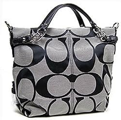 Coach Brooke Signature Carly Shoulder Hobo Bag Purse Tote Black White