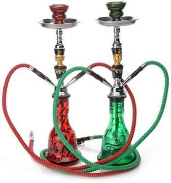 1 PC 49.6 cm (19.5'' )2 Hose Arab Hookah Water Smoking Pipe Hookah Shisha Red Blue Glass Vase 1 Ceramic bowl wholesale with box
