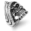Stainless Steel Biker Ring - Hooded Skull - Face Width:31 mm - Band Width: 5 mm - Finish: Oxidized Casting - Sizes: 9-15