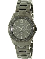 Guess Womens U0022L1 Silver Stainless-Steel Quartz Watch with Black Dial