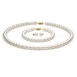 White Freshwater Pearl Set - 6-7mm, AAA Quality, Solid 14k Gold